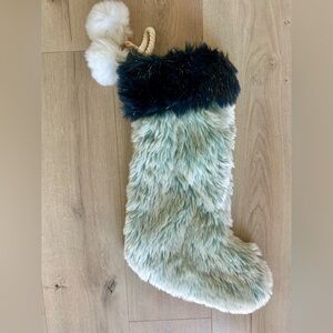 Anthropologie blue Fur Christmas Stocking